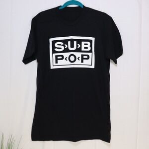 Sub Pop Records T-Shirt Mens Small Black Excellent Grunge Logo Graphic Tee